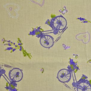 Bavlnené plátno.Bicykle  s levanduľou.